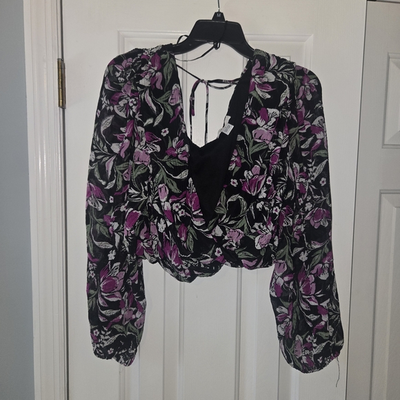 Japna Black and Purple Floral Crop Top - Picture 1 of 1